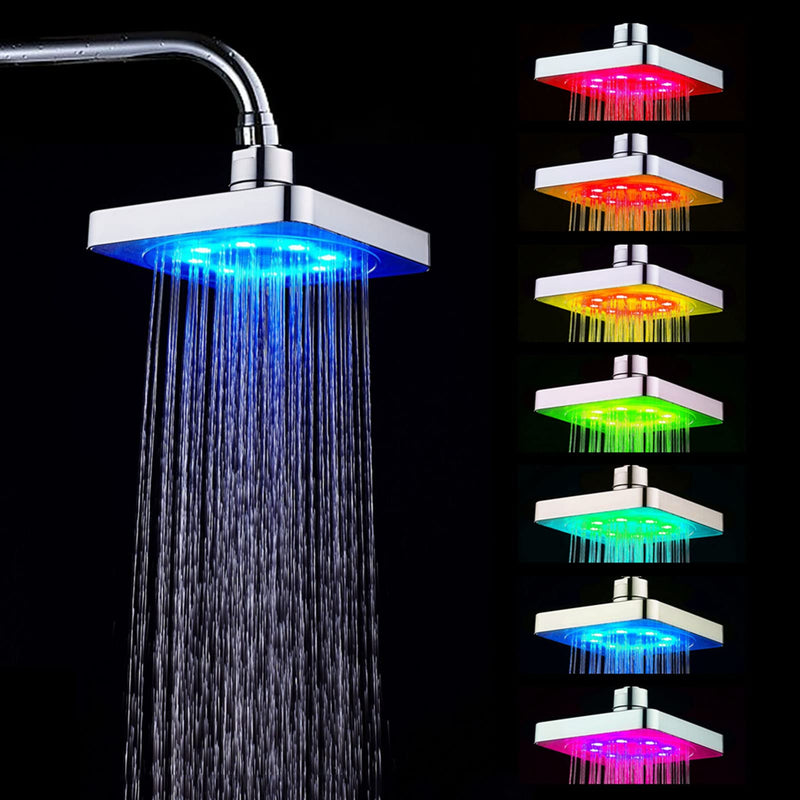 Rain Shower Head with 7 Colors LED Romantic Light, Water-driven Waterfall Showerhead Color Changing, Square Modern Adjustable Shower Heads for Water Bath Home Bathroom