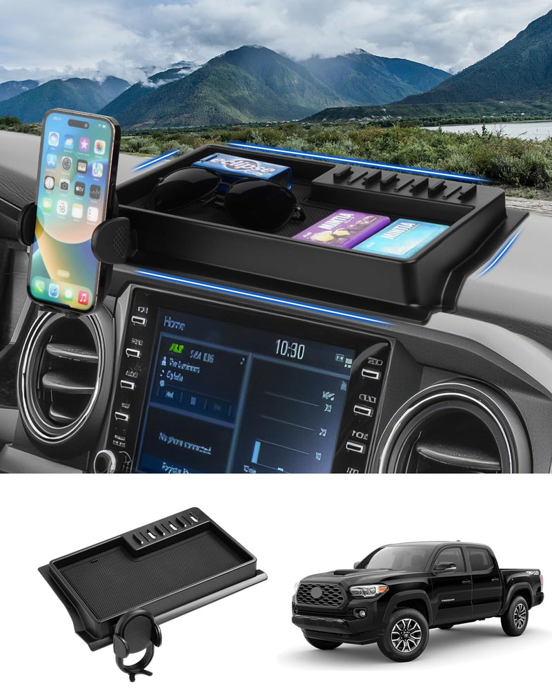 Autorder Phone Holder Mount for Toyota Tacoma 2016-2023 Accessories Center Console Dashboard Organizer with Gopro Mount 360° Rotation Phone Stand with Anti-Slip Mat Hands-Free Shockproof 2016-2023 Toyota Tacoma