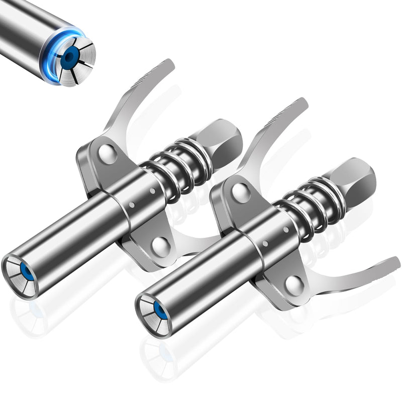 Grease Gun Coupler, Grease Gun Tips, Grease Gun Accessories, 12000 PSI Leak Proof Design Double Handle Grease Nozzle, Compatible with All 1/8" NPT Grease Guns (2PCS)