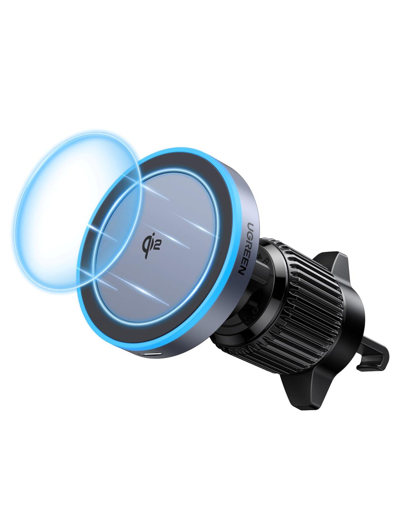 UGREEN Qi2 15W Magnetic Wireless Car Charger Mount | Auto-align, Air Vent Mount, LED Lights, Strong Magnetic Car Phone Holder for iPhone 17/16/15/14/13/12 Series and More