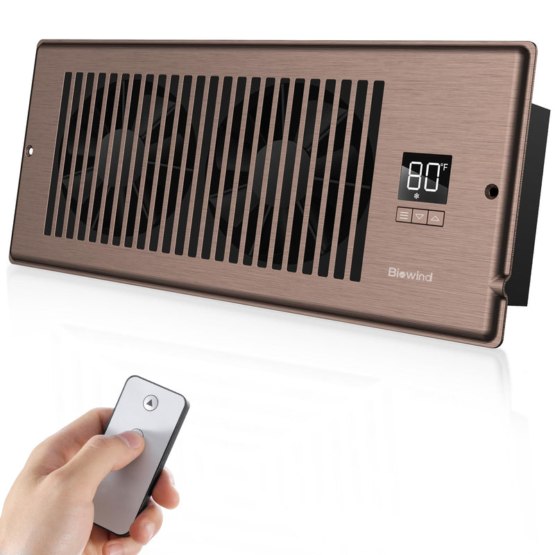 BIOWIND Quiet Register Booster Fan Fits 4" x 12" Register Holes, 10-Speed Smart Heating Cooling AC Vent Fan with Remote Control and Thermostat Control - Bronze 4" x 12"