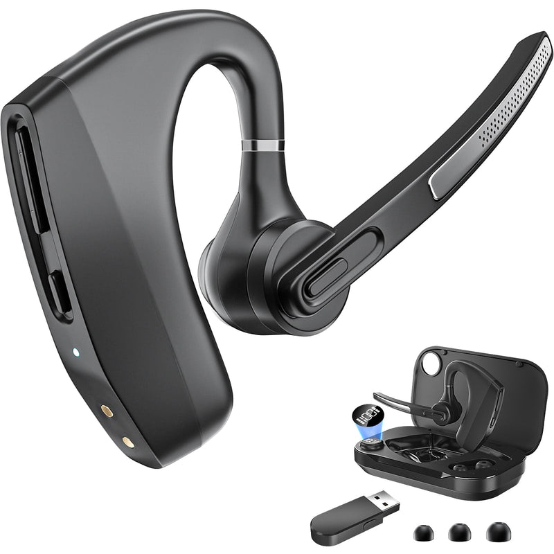 Herloreen Bluetooth Headset with Mic, Wireless Earpiece with USB Dongle | Noise Canceling Mic, 48H Talk Time, Charging Case, for Call Center, Remote Work, Trucker, Business Headset + Charge Case + USB Dongle-BHK30