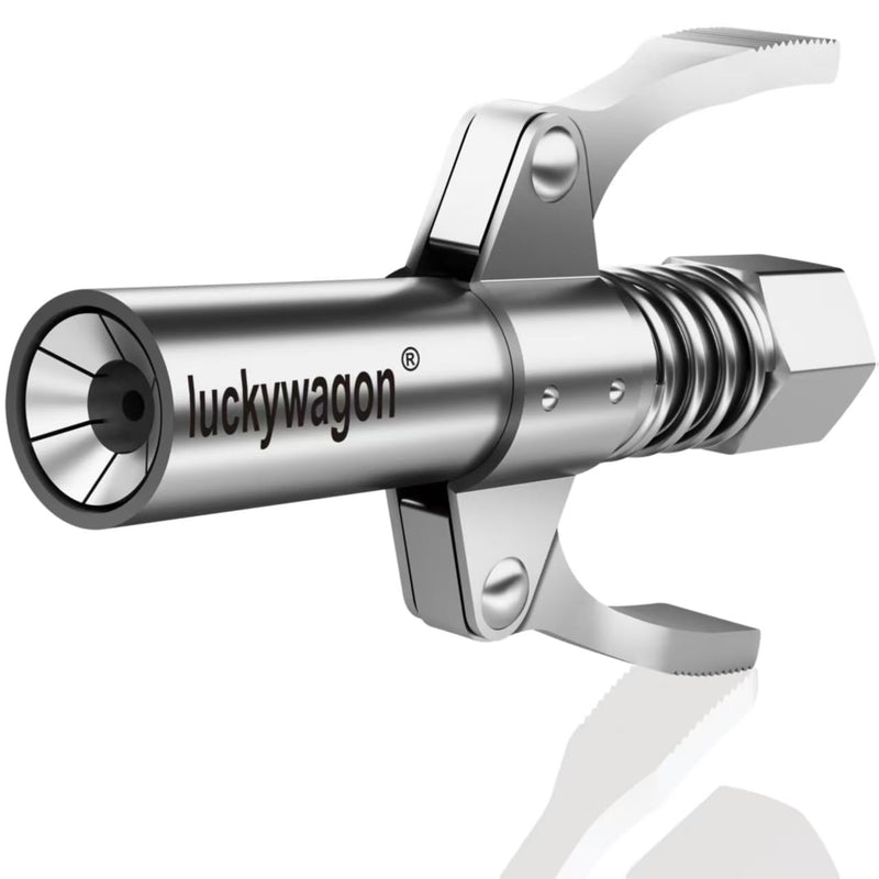Grease Gun Coupler Grease Gun Tips Grease Fittings, Double Handles, Quick Lock Release, High Pressure 10,000 PSI, 6 Thickened Jaws Grease Coupler, Compatible with All 1/8" NPT Grease Guns Pro Version - 1 PC