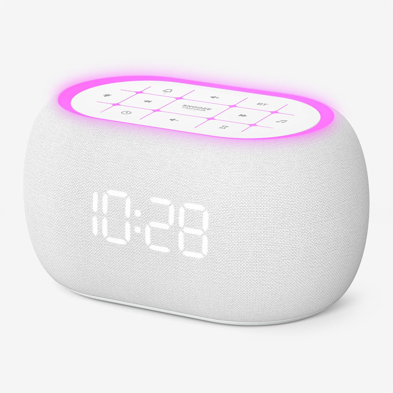 ANJANK White Noise Sound Machine Alarm Clock with Hi-Fi Bluetooth Speaker, 21 Soothing Sounds/7 Night Lights, 0-100% Dimmer/Sleep Timer/Volume Control, Soother for Adults Kids Sleeping, Bedroom, White B-white