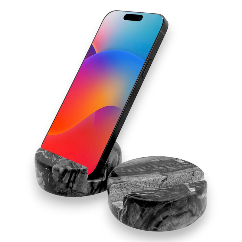 Luxury Marble Cell Phone Stand Holder for Popular Smartphones (1 Pcs) - Real Solid Marble Mobile Phone Stands as Office Desk or Kitchen Countertop Decor (Wooden Black) Wooden Black