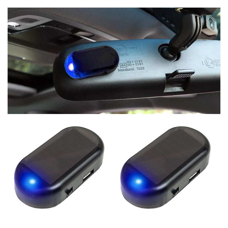 Car Solar Power Simulated Dummy Alarm, Car Alarm Warning Light Fake Lamp with USB Charger Port, Anti-Theft LED Flashing Security Light Car Accessories for Most Cars (Blue, 2PCS) Blue