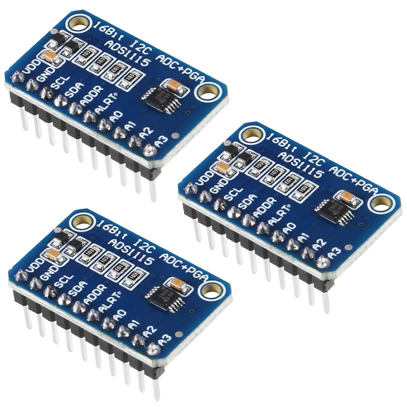 3pcs ADS1115 16 Bit 16 Byte 4 Channel I2C IIC Analog-to-Digital ADC PGA Converter with Programmable Gain Amplifier High Precision ADC Converter Development Board for Raspberry Pi Pre-Soldered