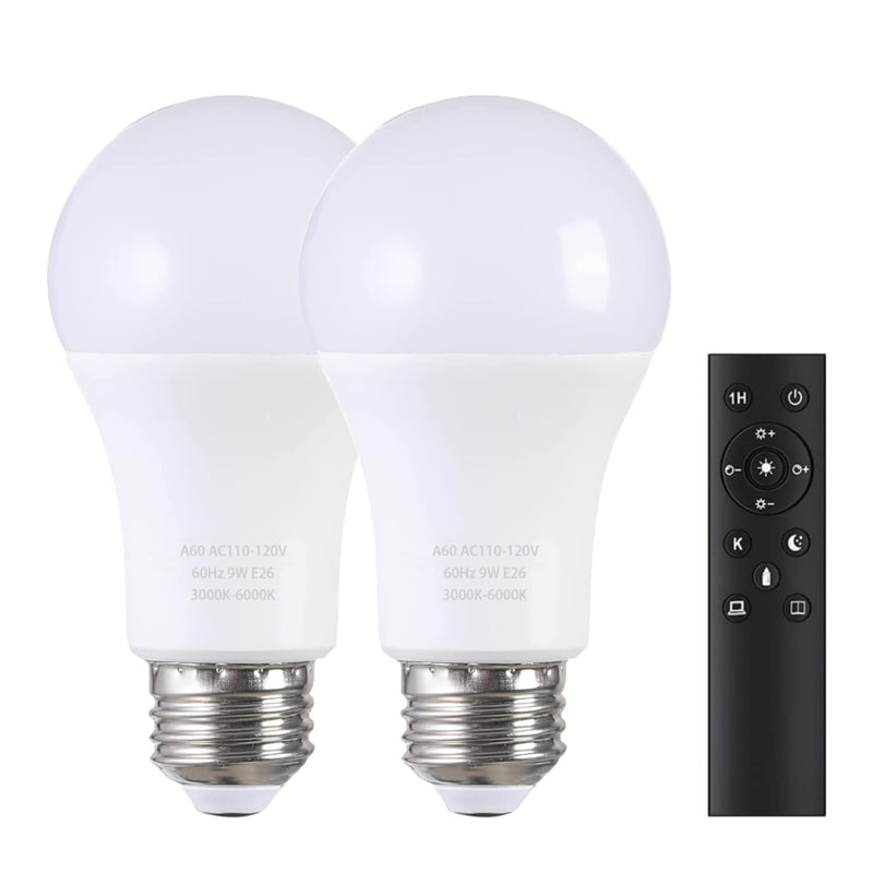 A19 LED Light Bulbs with Remote Control 1100LM 12W (80W Equivalent) LED Bulbs,Stepless Dimmable 3000K-6000K,E26 Base,CRI 80+,2.4GHz,Light Bulb for Home Decor,2Bulb&1Remote