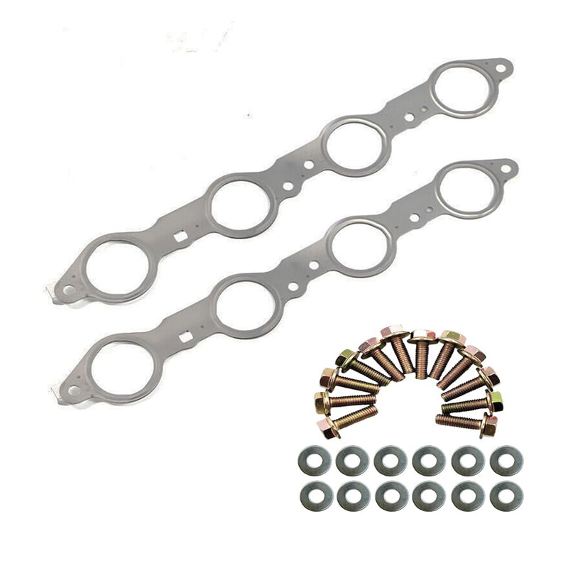 DSkoiph 12617944 Exhaust Manifold Gasket Bolts Kit Compatible with Silverado Sierra Suburban 1500 2500 HD Yukon CTS Escalade MLS LS LQ LM7 4.8L 5.3L 5.7L 6.0L 6.2L (Manifold Gaskets with Bolts) Manifold Gaskets with Bolts