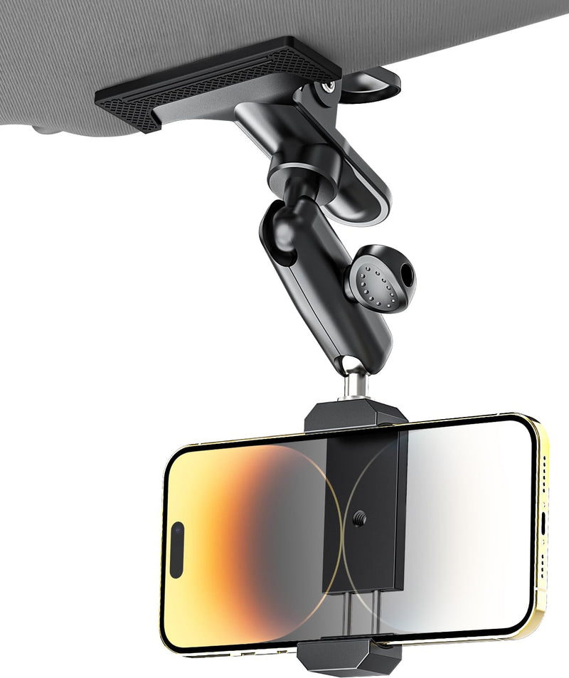 Sun Visor Car Phone Mount, Upgrade Durable All Metal Phone Holder | Car Visor Accessories for Women Men, 360° Adjustable Arm Visor Cell Phone Clip for iPhone 17 16 15 14 Pro Max, Galaxy, 4-7"