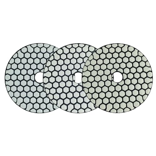 Diamond Polishing Pads 4inch 100mm 3-Steps PRO for Dry Buffing on Granite Marble Stone Concrete Tile Ceramic Floor Smoothing renovate Removing Marks with Nylon Backing (3pcs, Mixed Steps)