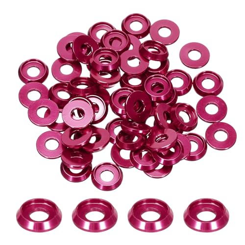 MECCANIXITY M4 Cone Cup Countersunk Washers,Hole Dia 4mm/0.16" Aluminum Gaskets Cup Head Washer Gasket for Screw RC/FPV/PC/Drone/Mechanical Accessories Model Parts,Pack of 60(Hot Pink) Hot Pink