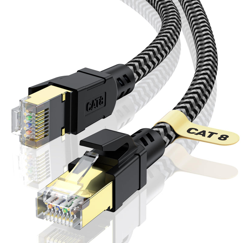 Cat 8 Ethernet Cable 50FT, High-Speed Braided Internet Cable Network Cord with Gold Plated RJ45 Connector 40Gbps 2000Mhz Heavy Duty LAN Cable Shielded Indoor
