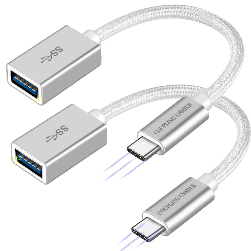 USB C to USB 3.2 Adapter [2pcs Silver], Transfer up to 10Gbps, Type C Male to USB Female OTG Cable Thunderbolt3 to USB Adapter Compatible with MacBook Pro/Air, iPhone 15 Pro Max Plus USB C to USB 2pack-Silver