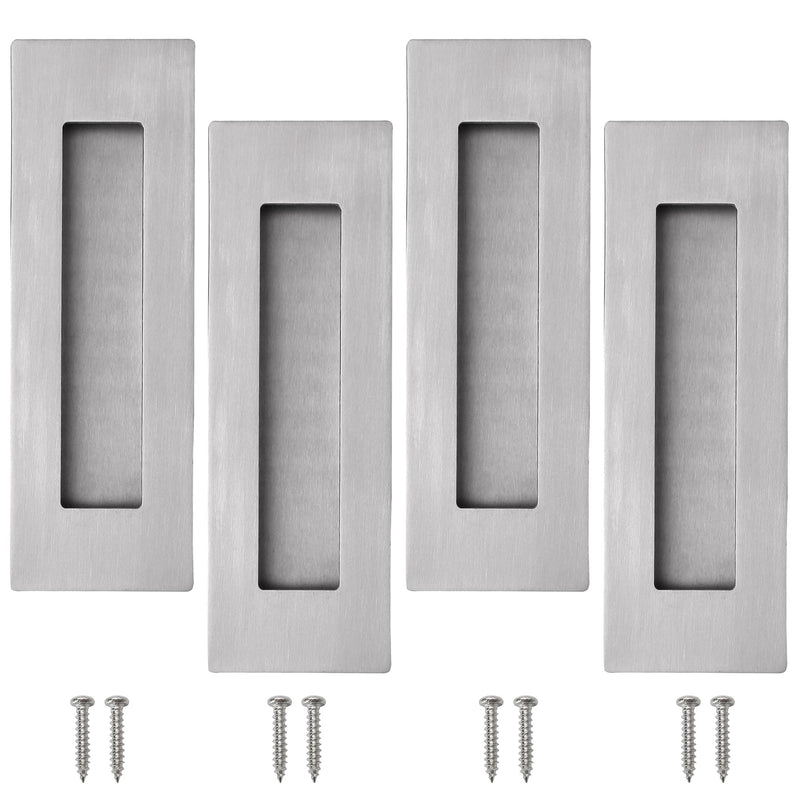 CozyTower Recessed Pocket Door Pull Hardware Flush Door Handles, Sliding Closet Door Pull, 6 Inch Brushed Stainless Steel Finger Door Pulls Rectangular(4 Pack) Brushed Stainless Steel-4 Pack