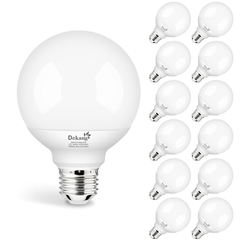 12-Pack G25 LED Globe Light Bulbs for Bathroom 4000K Daylight, E26 Base Vanity Light Bulbs 60W Incandescent Equivalent, 5W Round Light Bulb, 500LM, CRI 85+, Non-dimmable 12 Count(Pack of 1)