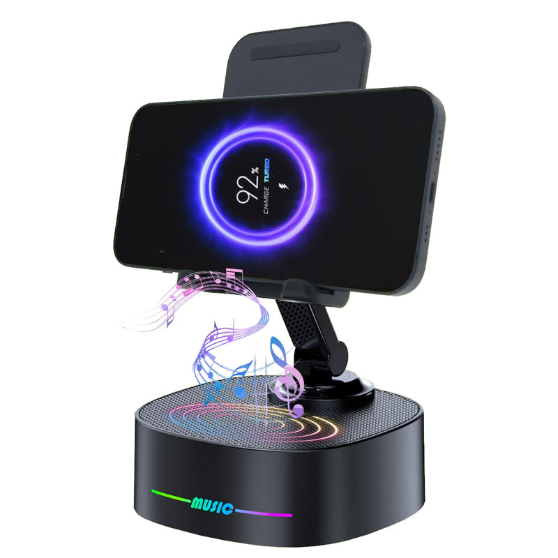 Bluetooth Speaker with Wireless Charging and Cell Phone Stand,Best Speaker Stand for iPhone/iPad/Samsung Galaxy,HD Surround Sound Perfect for Home and Outdoors,Creative Gift (Black) Black