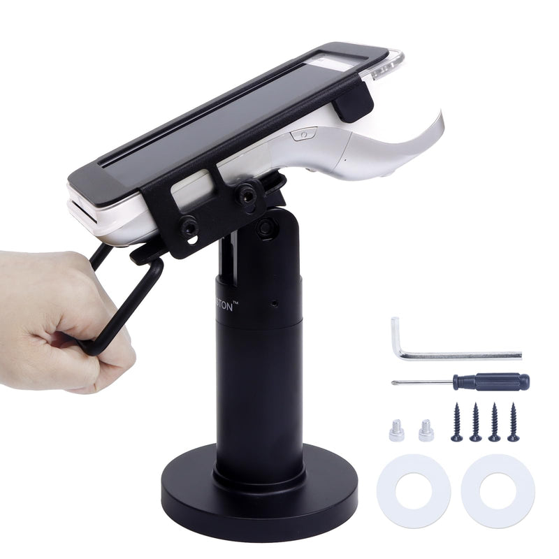 Credit Card Terminal Stand for Pax A920 / A920 Pro, 7" Tall Credit Card Machine Stand, Swivel & Tilt POS Machine Payment Terminal Stand with Fully Wrap Metal Frame, Screw-in & Adhesive,Black