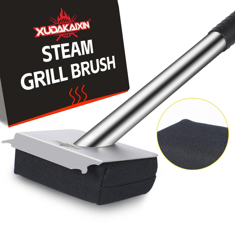 Steam Grill Brush Bristle Free,[Ultra Safe & Efficient] Grill Cleaner for Outdoor Grill,BBQ Replaceable Scraper Cleaning Head,Grill Brush BBQ Accessories,Gifts for Men/Dad ﻿ Black