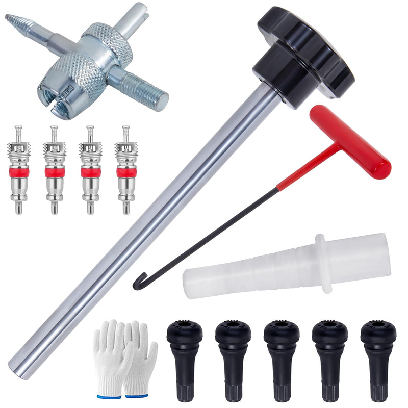 Quick Change Tire Valve Tool Kit,Tire Valve Stem Core Quickly Replacement Tool Kit,Perfect Tool for Replacing Leaky Valves in Cars,ATVs,Trucks,Motorcycles, etc.with 5 TR413 Valve,4-Way Valve Tool Set A
