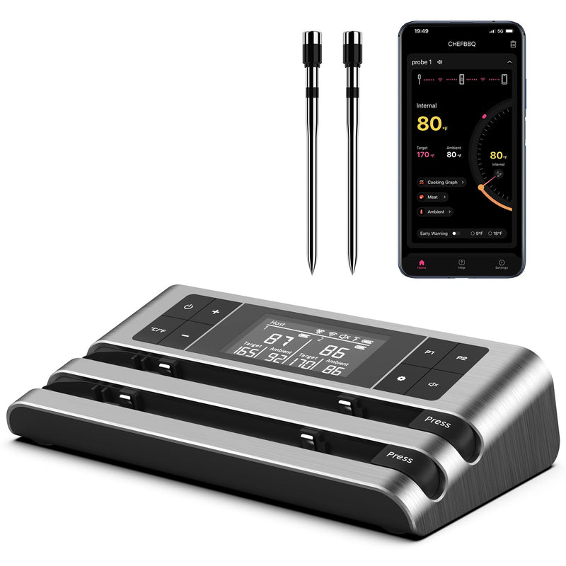 Wireless Smart Meat Thermometer with Dual-Sensor Probe, 500FT Remote Monitoring, Dedicated App, Real-Time Ambient and Food Temperature Tracking for Precise Cooking Control Dual Probe Grey-Dual Probe