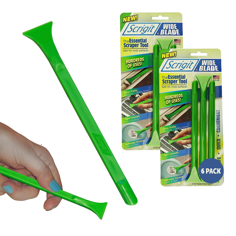Scrigit Scraper Wide Blade No-Scratch Plastic Scraper Tool, 6 Pack - The Handy Multi-Use Scraping Tool for Removing Food, Labels, Stickers, Paint, Grease -Easy to Hold, Reaches Tight Spaces & Crevices