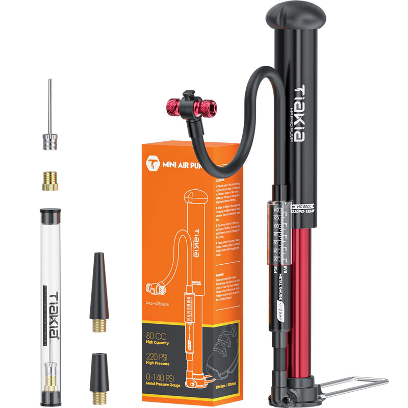 Tiakia Bike Pump with Gauge, High Pressure Bicycle Pump High Volume Portable Hand Air Pump Fit Presta, Schrader Valves Aluminum Bike Tire Pump for Mountain Road Bike, Strollers, Balls Mini Bike Pump 220PSI