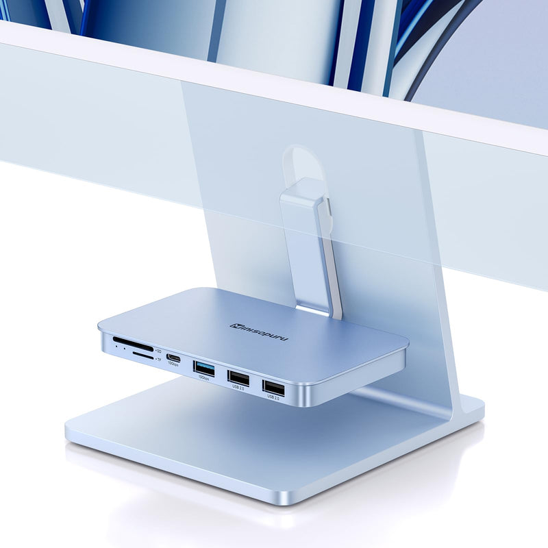Minisopuru iMac Accessories – USB C Hub for iMac 24 inch 2021/2023 with USB 3.2 10Gbps, iMac USB Adapter Compatible with iMac 24 M1/M3 and Studio Display 27 inch, Blue (without SSD Port).