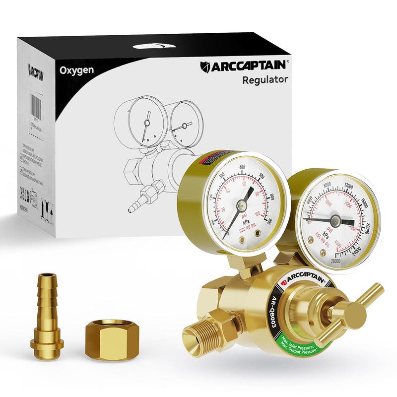 ARCCAPTAIN Oxygen Regulator Gauges Gas Welding, 0-4000PSI and 0-100PSI Welding Gas Gauges With 9/16"-18 and 1/4" Hose Outlet and Welding Gas Gauges CGA 540 Inlet Connection