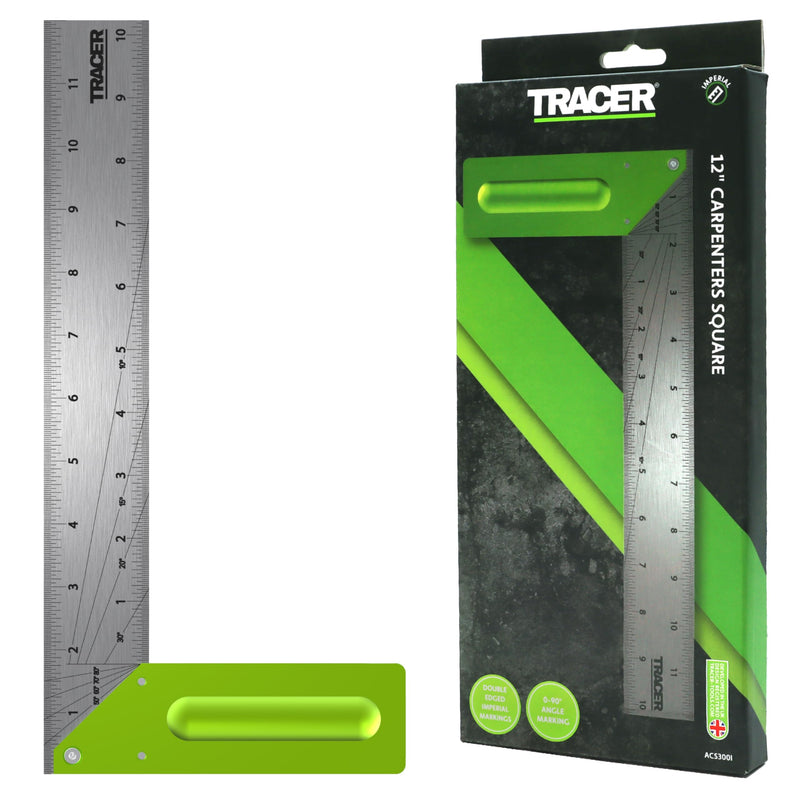 TRACER Carpenter Square 12 Inch Metal Framing Square Tool | Precision Woodworking Square Ruler Made with Stainless Steel | Right Angle Layout L Square for Construction