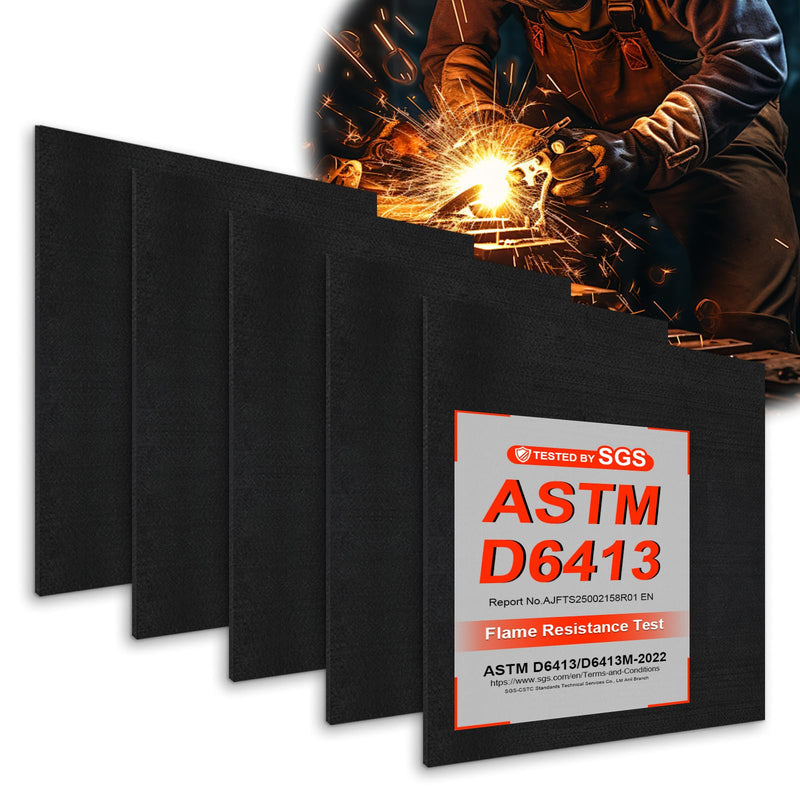 5mm 12" x 12" Carbon Felt Welding Blanket Fireproof,Flame Retardant Protective Mat,High Temperature Resistant 1800°F,for Glass Blowing Camping Wood Stove Grill,5 Pack 12"×12" 5pack