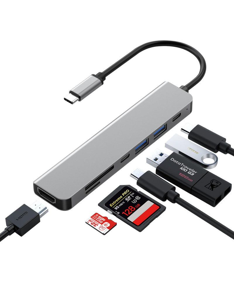 USB C Hub, 7 in 1 USB C Docking Station with 4K HDMI,100W PD, 3 5Gbps Data Ports(1 USB-C & 2 USB 3.0),TF/SD Card Reader, USB Hub for Laptop, MacBook Pro/Air/Mac/Dell/HP/ASUS/Acer/Steam Deck