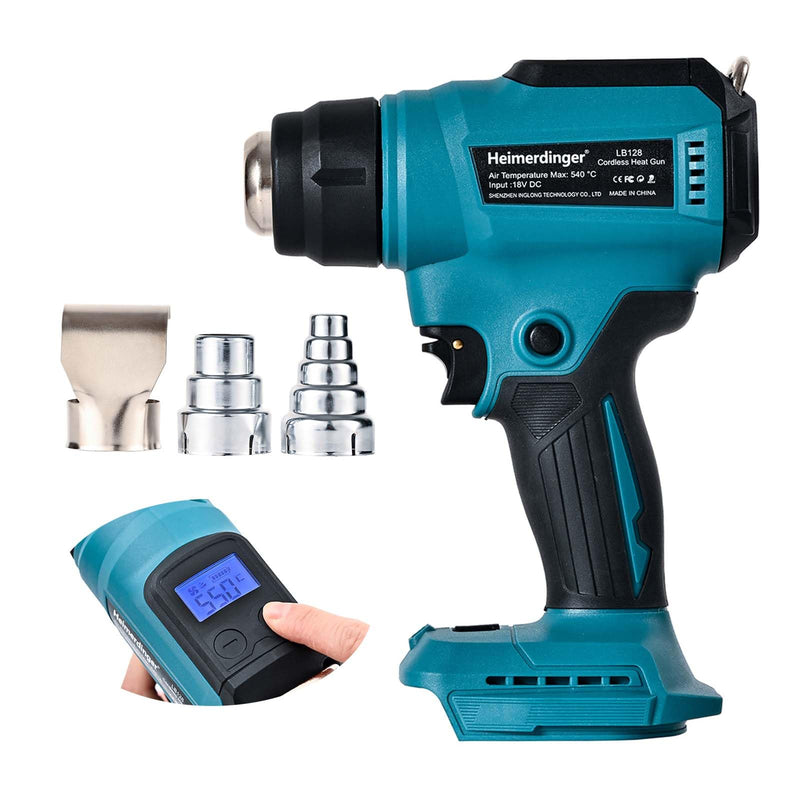 Cordless Heat Gun Compatible with Makita 18V Battery, Max 1202°F Heavy Duty Hot Air Gun with Overload Protection,Fast Heating for Crafting, Shrink Tubing,Vinyl Wrap Lcd Digital Variable Temperature