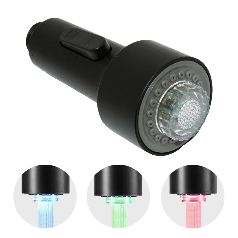 kitchen faucet LED spray head，3-Function Prevent burns spray head，9/16-13/16 IN standard size adapter, replacement sink pull-down faucet, spring single handle faucet(Matte black) Matte Black