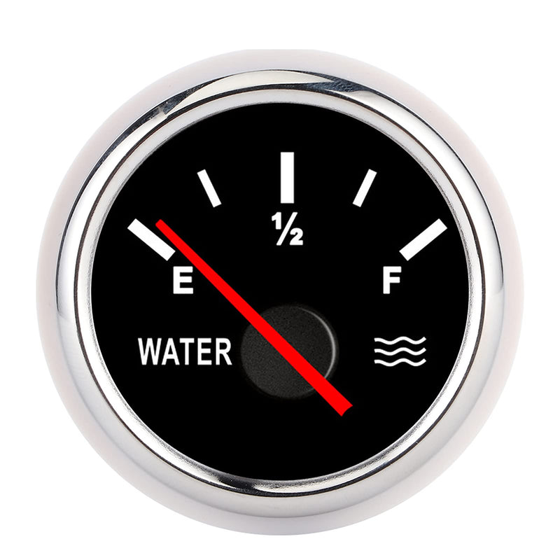 2in Pointer Water Liquid Level Gauge, RV Truck Water Tank Gauge, Universal Liquid Level Measurement for Marine Boat (Silver Black) Silver frame on black background