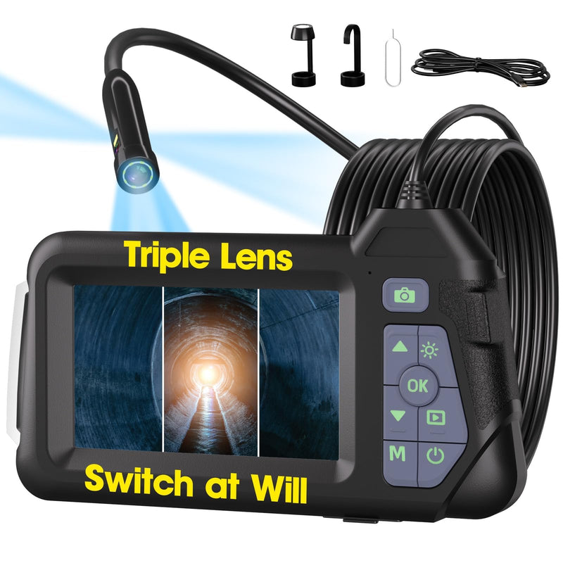 Endoscope Camera with Light,Triple Lens 1080P HD Borescope,16.4ft/5M Cable,2MP IP67 Waterproof Inspection Camera,2600mAh Battery,8GB Storage (M60-3lens-8GB-5M) M60-3lens-8GB-5M