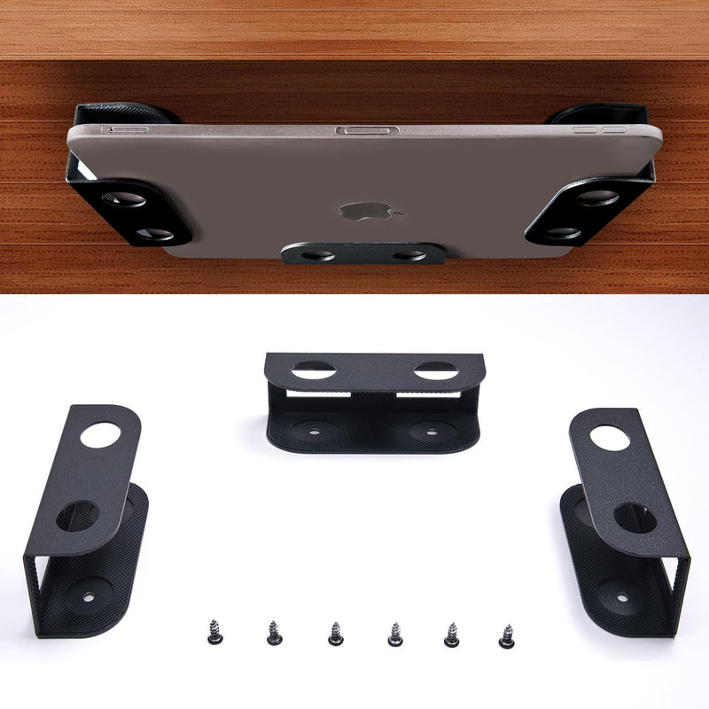BYMECOST Under Desk Laptop Storage Mount, Metal Under Desk Device Holder, for Devices Up to 1.37" Thick, MacBook, Mini, Keyboard, Router, with Anti-Scratch Silicone (Black) Black 1.37"