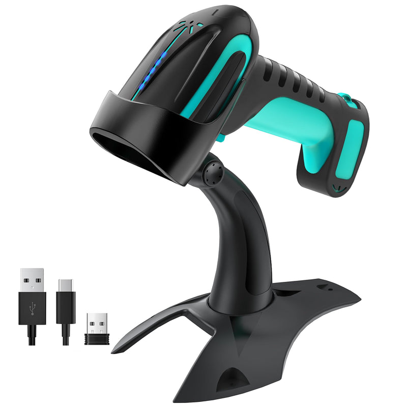 Tera Barcode Scanner Wireless 2D QR with Stand: Pro Version Battery Level Indicator 2500mAh Industrial Grade Bar Code Reader Works with Bluetooth 2.4G for Windows Mac Android iOS 8100 Pro Blue