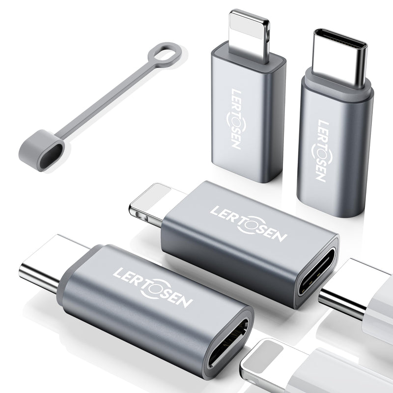 Lightning Female to USB-C Male Adapter & USB-C Female to Lightning Male Adapter (4 Pack) for iPhone Series and More Lightning & USB-C Devices,Support Charge & Data Sync,Not for Audio/OTG 4 Pack Grey