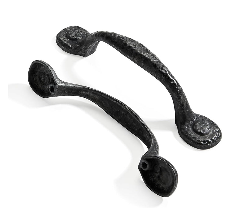 10 Pack 3 Inch (76mm) Hole Center Black Iron Cabinet Pulls,Antique Black Rustic Drawer Pulls Hammered Cabinet Handles Kitchen Cabinet Hardware Vintage Pulls for Drawers. 10