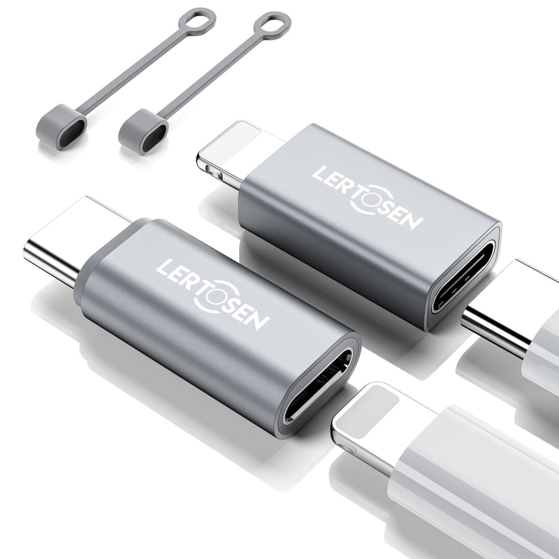 Lightning Female to USB-C Male Adapter & USB-C Female to Lightning Male Adapter (2 Pack) for iPhone Series and More Lightning & USB-C Devices,Support Charge & Data Sync,Not for Audio/OTG 2 Pack Grey