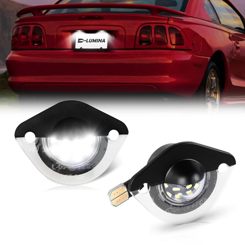 D-Lumina LED License Plate Light Tag Lamp Assembly for Fo-rd Mustang 1994-2004, Powered by 18-SMD 6000K White Tag Lights, Pack of 2 1994-2004 Ford Mustang