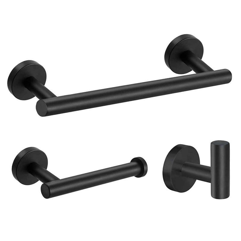3-Pieces Bathroom Accessories Kit, Matte Black Bathroom Hardware SUS304 Stainless Steel Wall Mounted-Includes 12" Hand Towel Bar, Toilet Paper Holder, Robe Towel