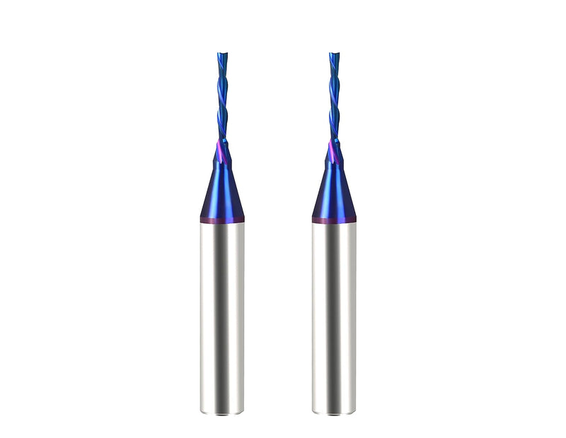 Carbide Plunge Down Cut 1/16 inch Cutting Dia 1/4 inch Shank Solid Carbide End Mill with Nanco Blue Coating CNC Router Bits for Wood Cut 3D Carving Engraving BRD222 DashHound 2PCS down cut 1/4"S×1/16"D×1/2"CL×2"OVL 2