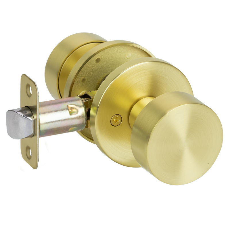 HOSOM Gold Door Knob, Privacy Door Knob, Bathroom Bedroom Door Knobs with Lock Exterior Interior Satin Brass Door Locks Heavy Duty Door Handle Keyless Doorknob with Round Ball,1 Pack