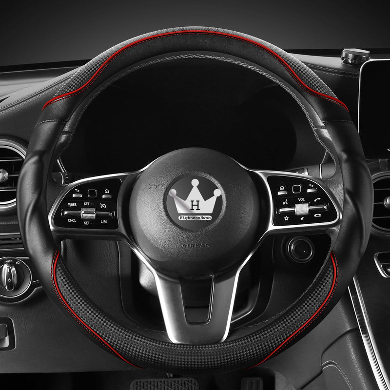 3D Car Steering Wheel Cover Comfort Grip Massage Sporty Anti-Slip Carbon Fiber Faux Leather for Sedan SUV, Universal Fit, Car Handle Covers for All Seasons, 14.75-15.15in, Red Black+Red Standard Size[14.75-15.15"](37.5-38.5cm)