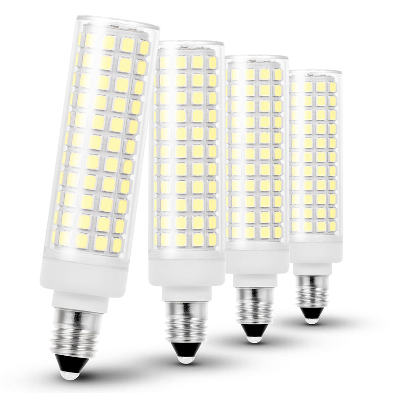 JD E11 Led Bulb Dimmable, 100W Halogen Equivalent, E11 10W 1000lm Daylight Bright White 6000K, T3 T4 Mini Candelabra Base, JDE11 120V For Chandeliers, Candelabra, Ceiling Fans, Cabinet Lighting,4 Pack 6000k Daylight White 100Watt
