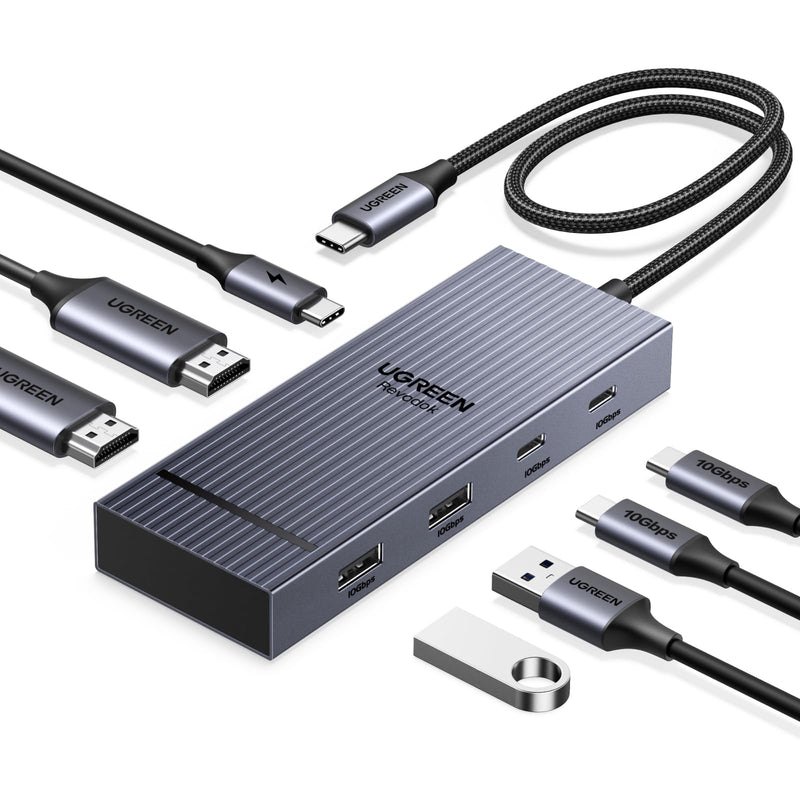 UGREEN USB C Docking Station Dual Monitor, 7-in-1 Aluminum Dock with 2xHDMI | Dual 4K@60Hz, 4x10Gbps USB-A&C Data Port, 100W PD, Revodok Pro Laptop Docking Station for HP, Thinkpad, Dell and More Laptop