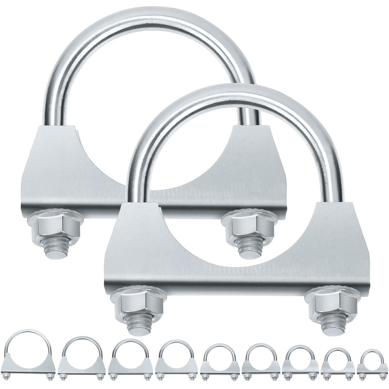 Swpeet 2Pcs Galvanized 2" - 50mm Exhaust U Clamp Kit, Galvanized Muffler U-Bolt Clamps, Universal Heavy Duty U-Bolt Muffler Clamp Ideal for Tip Pipes Connection