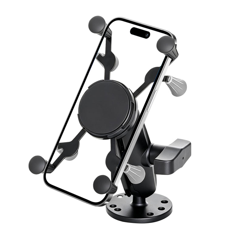 Strg Phone Mount with Drill-Down Round Base for 1.41-4.25" Phones | Phone Holder with Aluminum Alloy Double Socket Arm and 1" Ball Mount for Car Motorcycle Bike Truck Kayak Boat Phone Mount